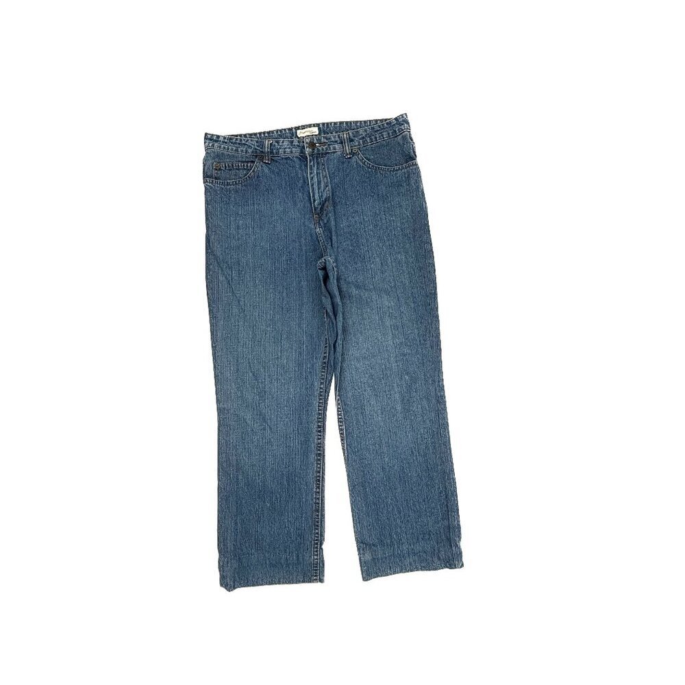 St. John's Bay Straight Leg Jeans Women 14P Blue Relaxed Fit High Rise Hemmed